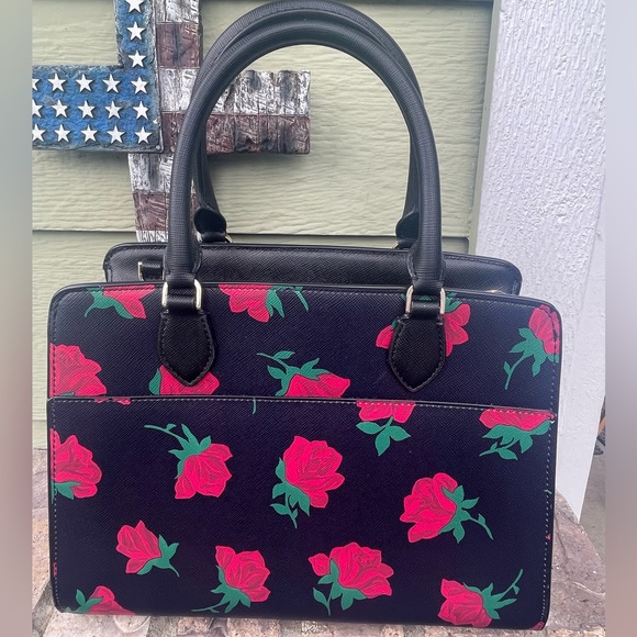 Kate Spade Madison Ross Toss Printed Rose Medium Satchel; NWOT - Picture 4 of 16